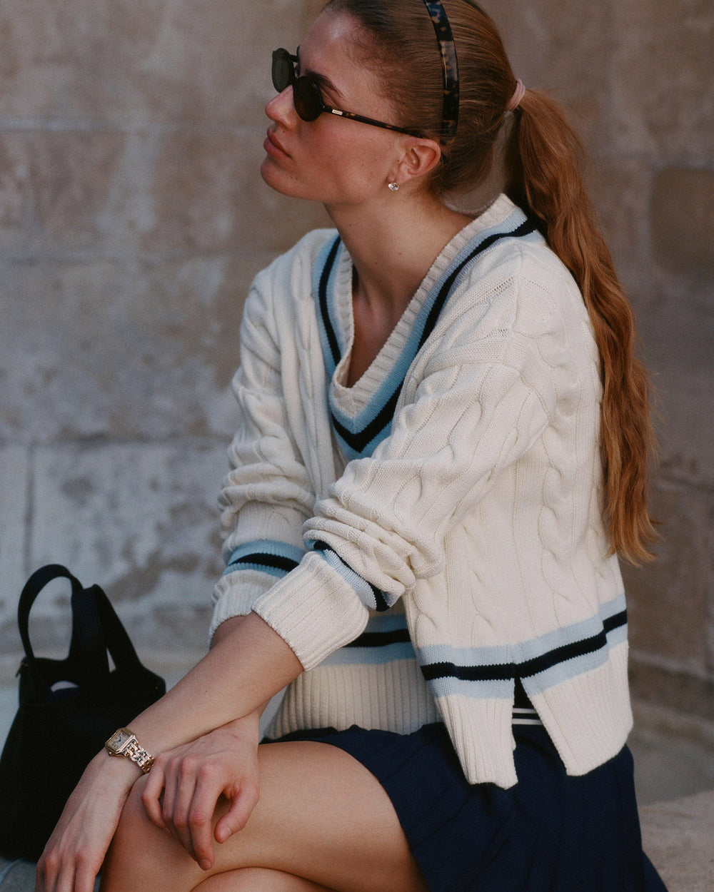 Signature Logo Abigail Skirt - Navy/White Sporty & Rich Outlet