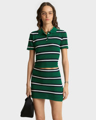 Serif Logo Silk Pique Aline Skirt - Alpine/White/Navy Sporty & Rich For Sale