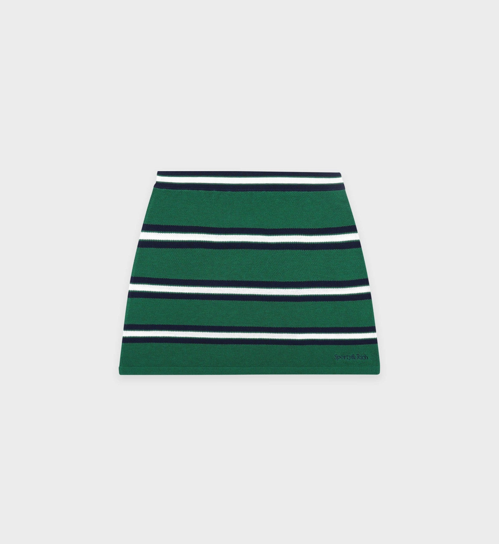 Serif Logo Silk Pique Aline Skirt - Alpine/White/Navy Sporty & Rich For Sale