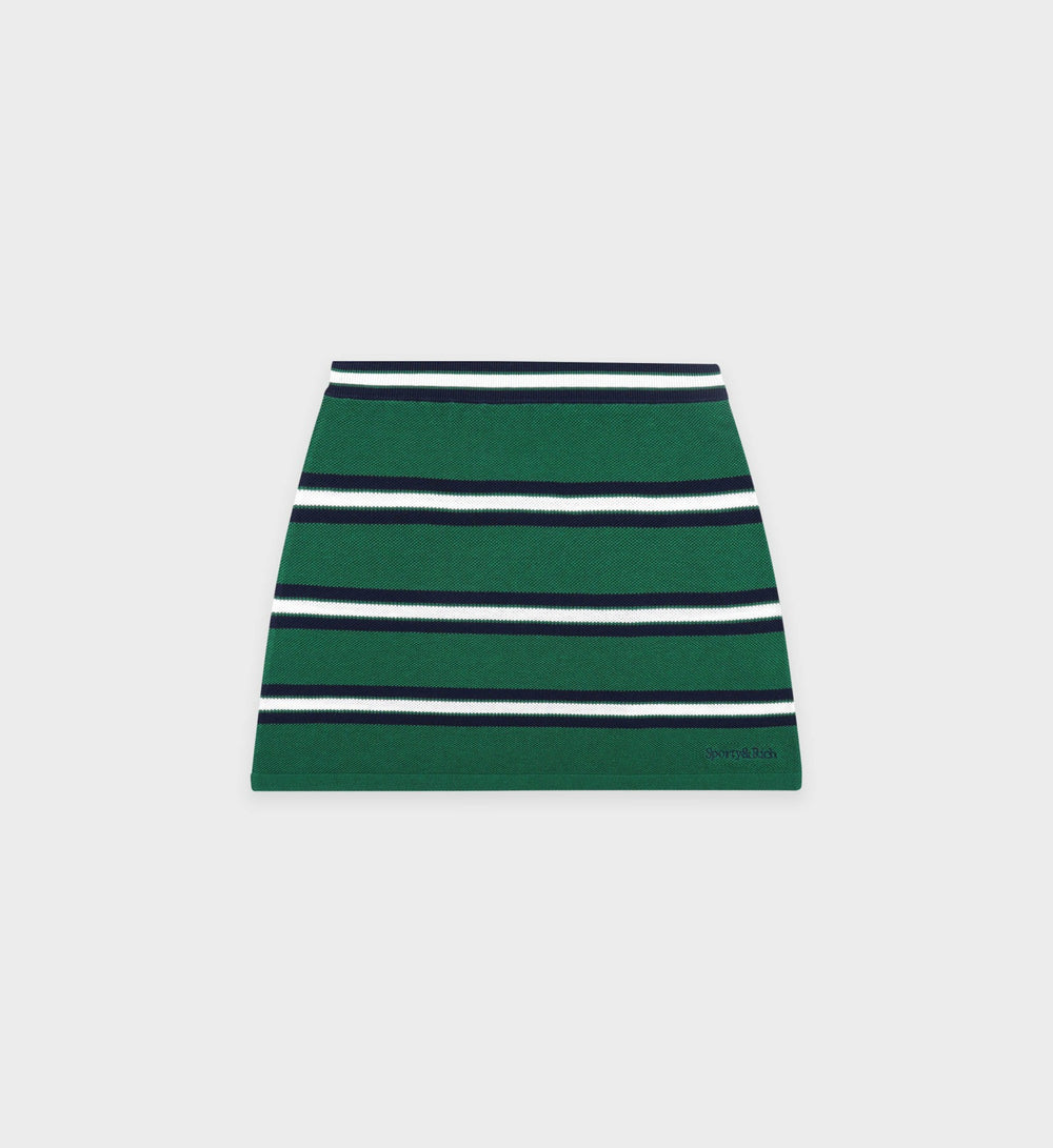 Serif Logo Silk Pique Aline Skirt - Alpine/White/Navy Sporty & Rich For Sale
