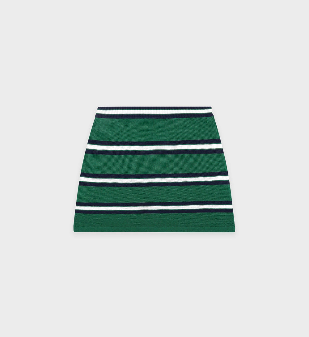 Serif Logo Silk Pique Aline Skirt - Alpine/White/Navy Sporty & Rich For Sale