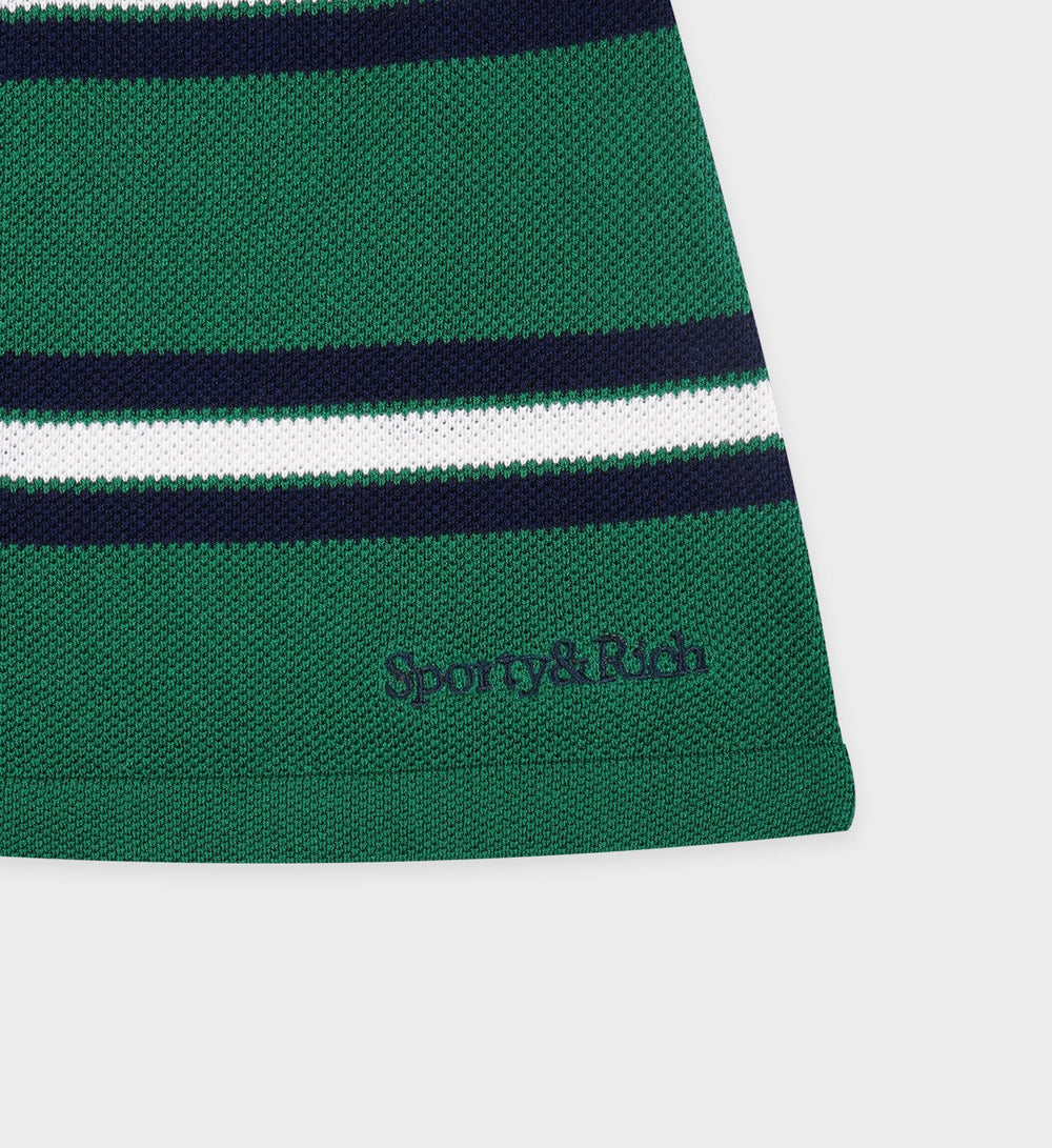 Serif Logo Silk Pique Aline Skirt - Alpine/White/Navy Sporty & Rich For Sale