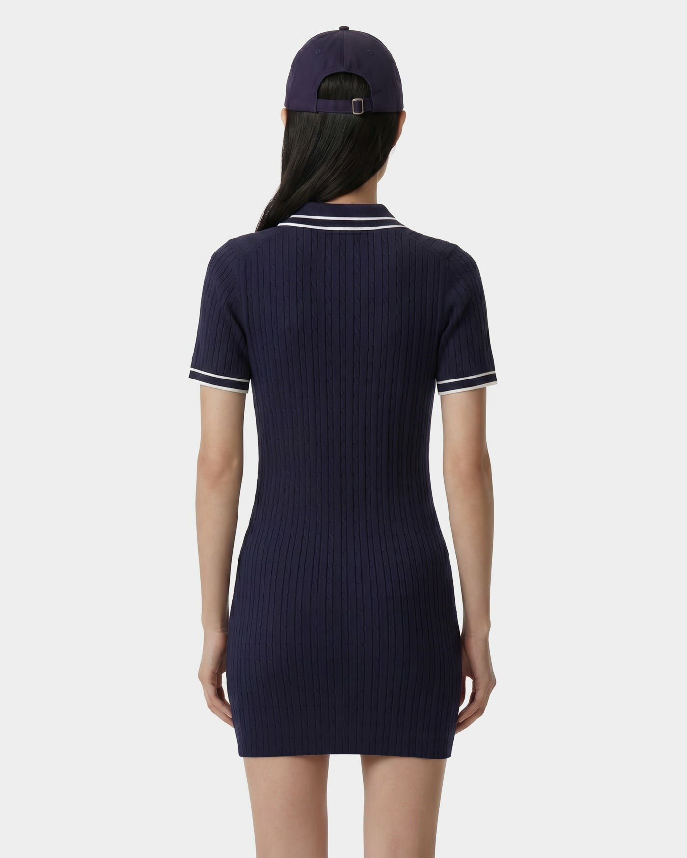 Signature Logo Mini Cable Dress - Navy/White Sporty & Rich US