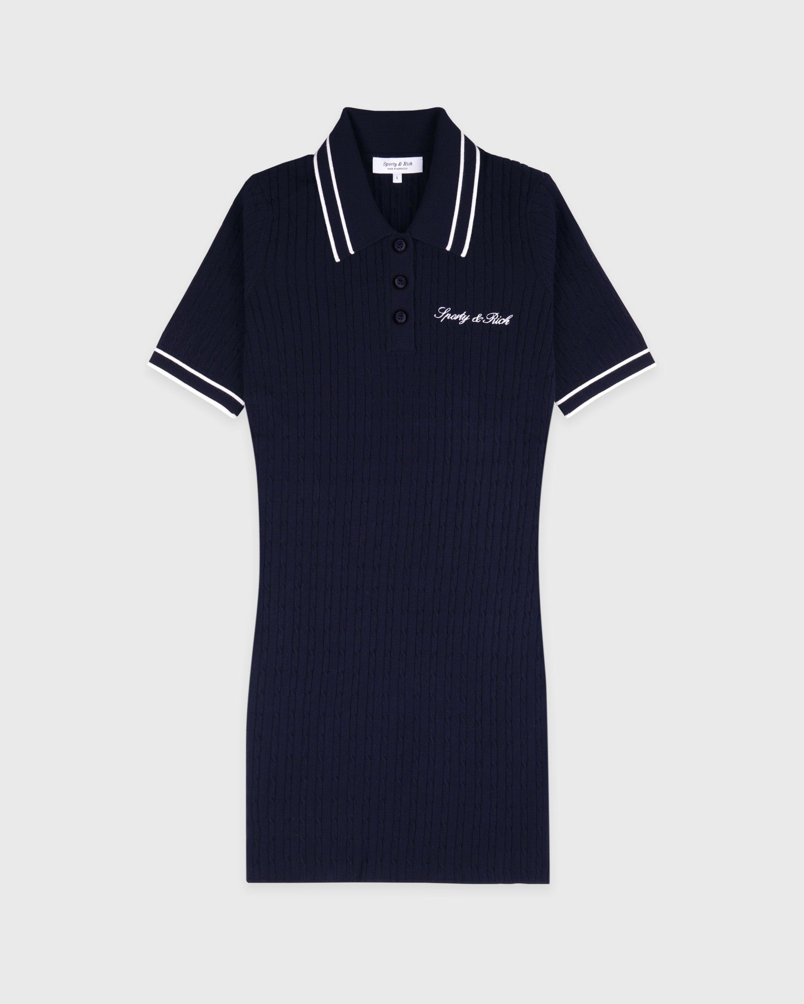 Signature Logo Mini Cable Dress - Navy/White Sporty & Rich US