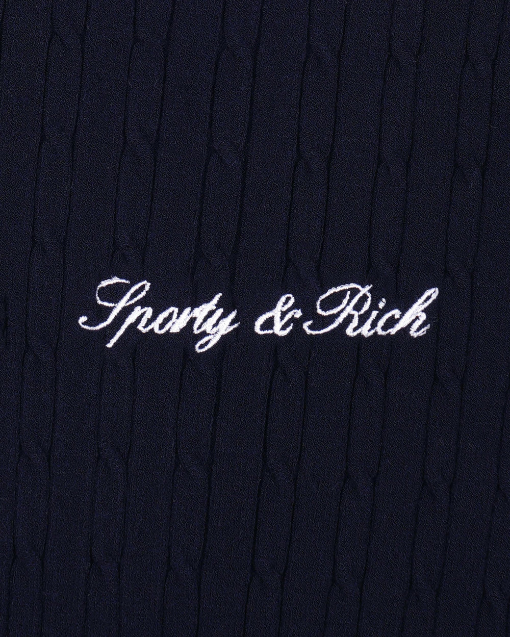 Signature Logo Mini Cable Dress - Navy/White Sporty & Rich US