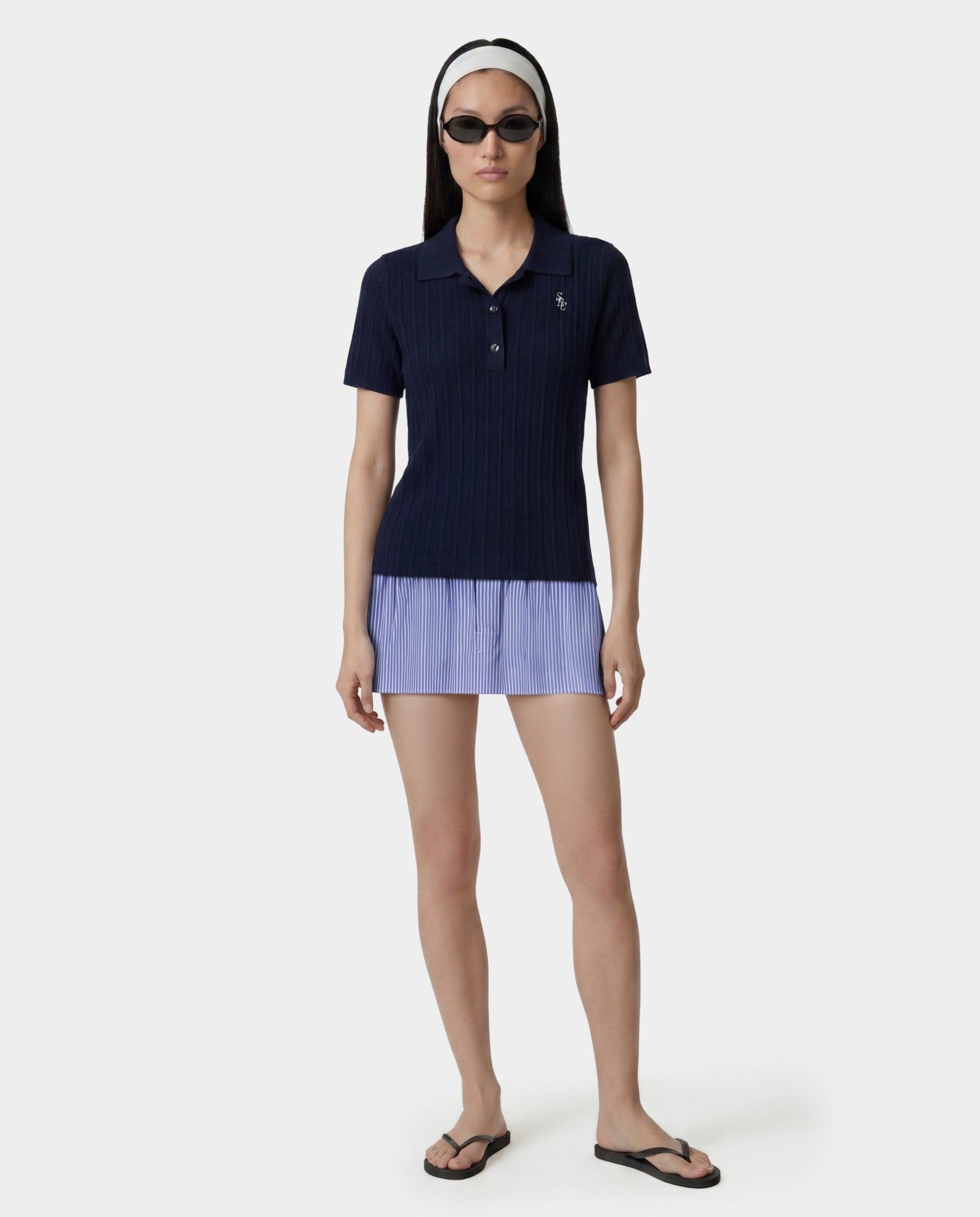 Signature Logo Poplin Skirt - Blue Striped/White Sporty & Rich Online
