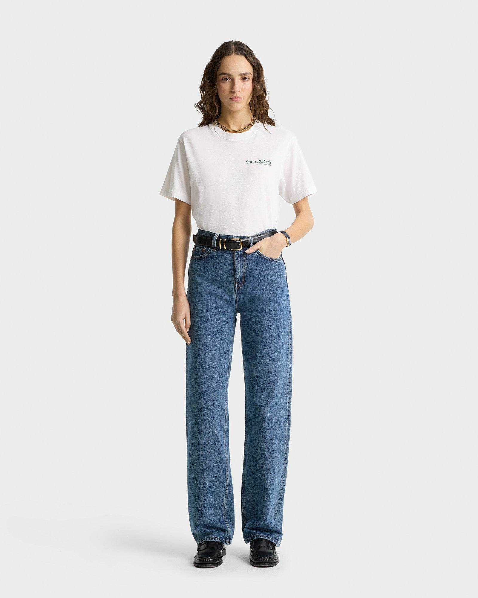 Loose Fit Denim - Medium Blue Sporty & Rich For Sale