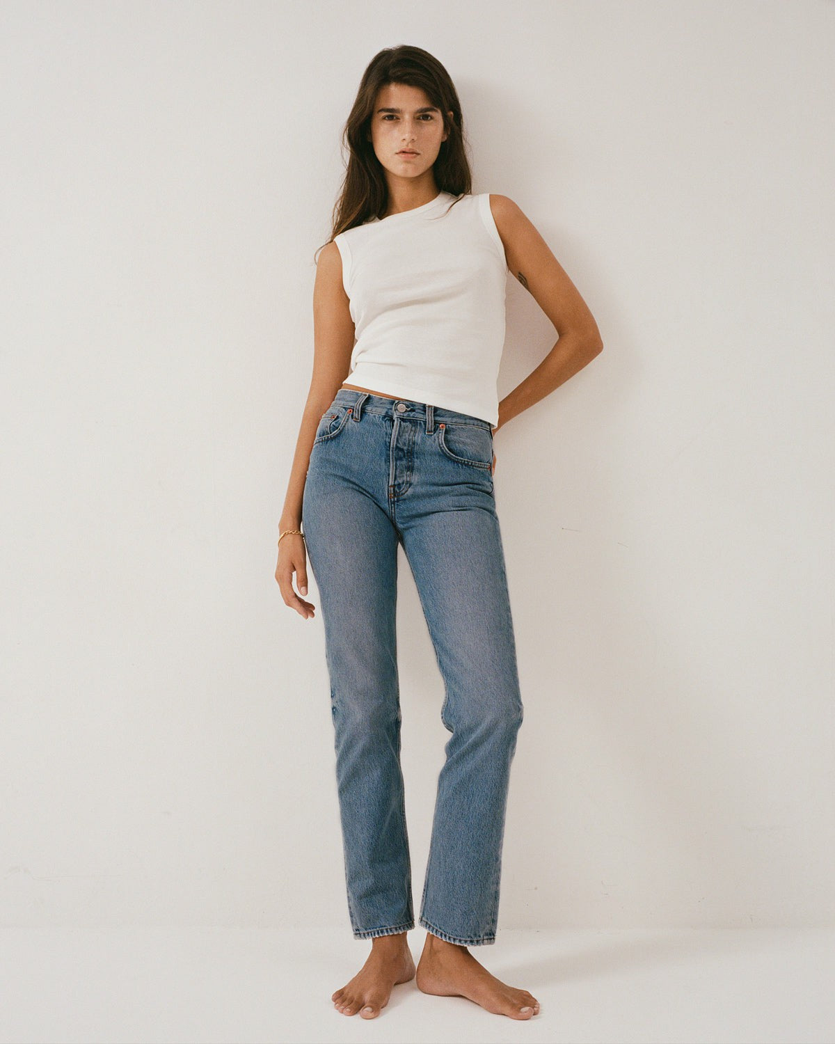 Vintage Fit Straight Leg Denim - Medium Blue Sporty & Rich Sale