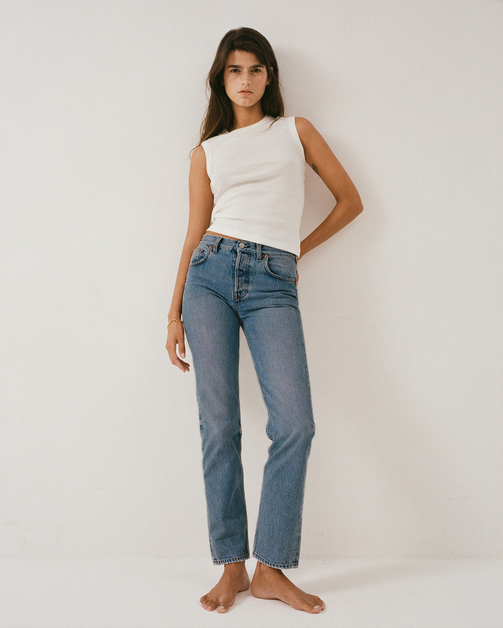 Vintage Fit Straight Leg Denim - Medium Blue Sporty & Rich Sale