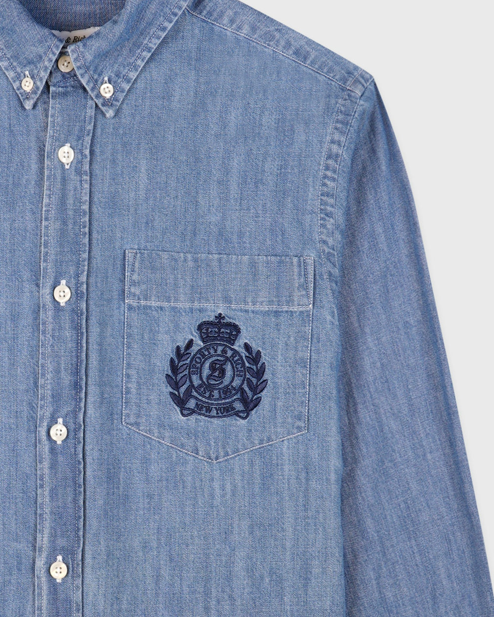 NY Crest Oversized Denim Shirt - Light Blue Sporty & Rich Online