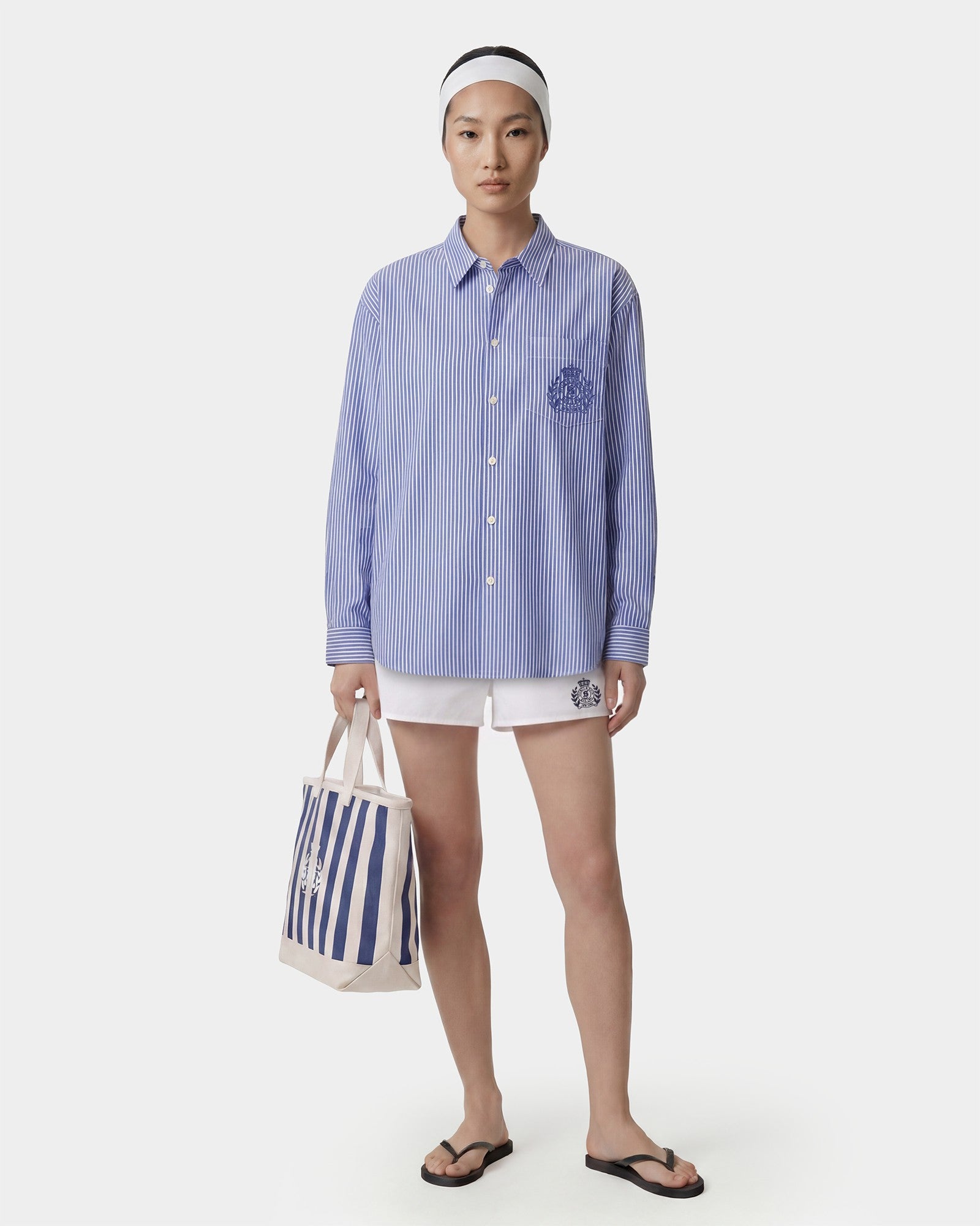 NY Crest Oversized Shirt - Blue Striped Sporty & Rich Discount