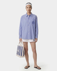 NY Crest Oversized Shirt - Blue Striped Sporty & Rich Discount