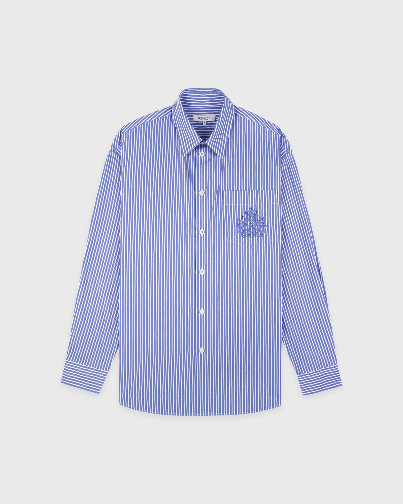 NY Crest Oversized Shirt - Blue Striped Sporty & Rich Discount