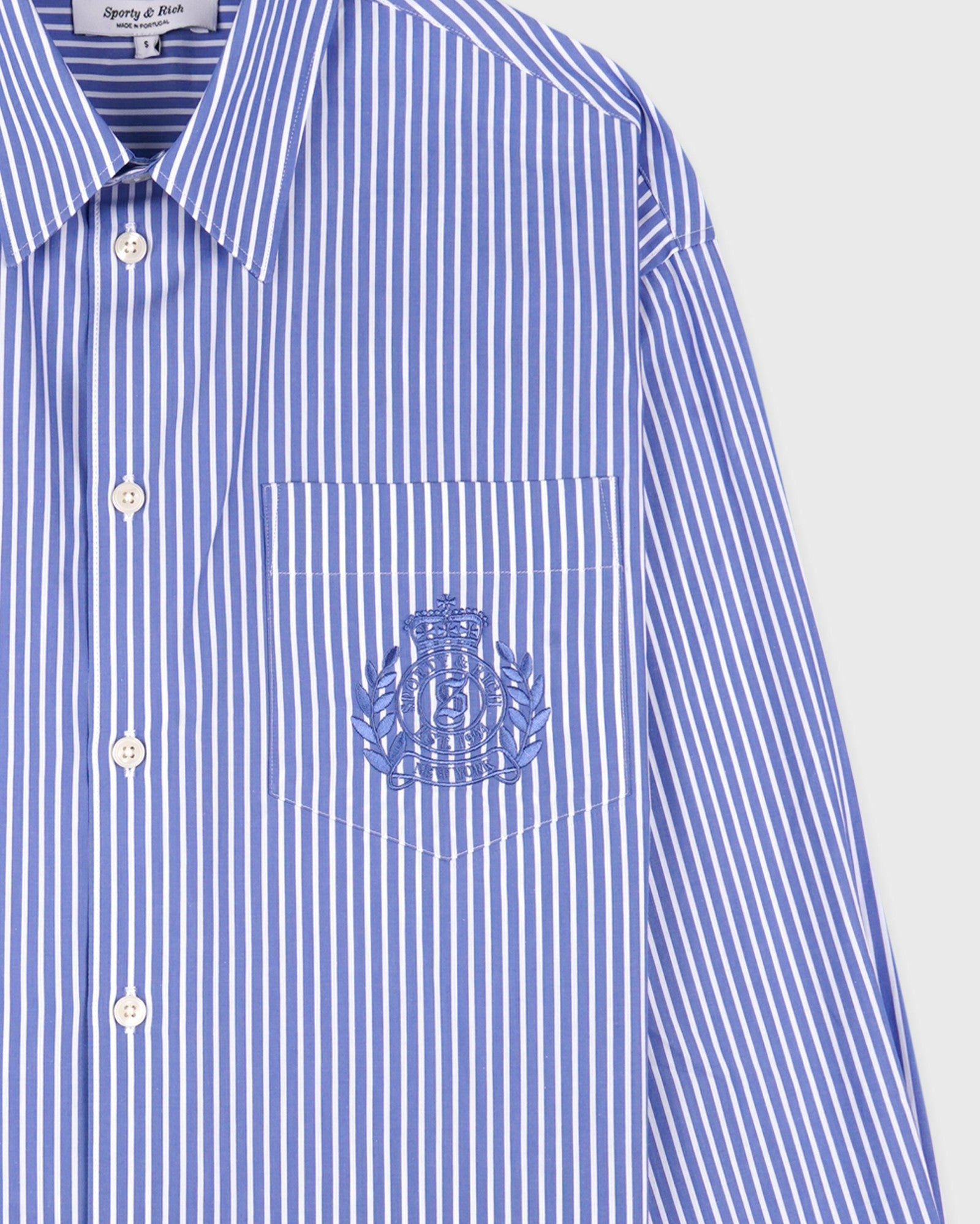 NY Crest Oversized Shirt - Blue Striped Sporty & Rich Discount