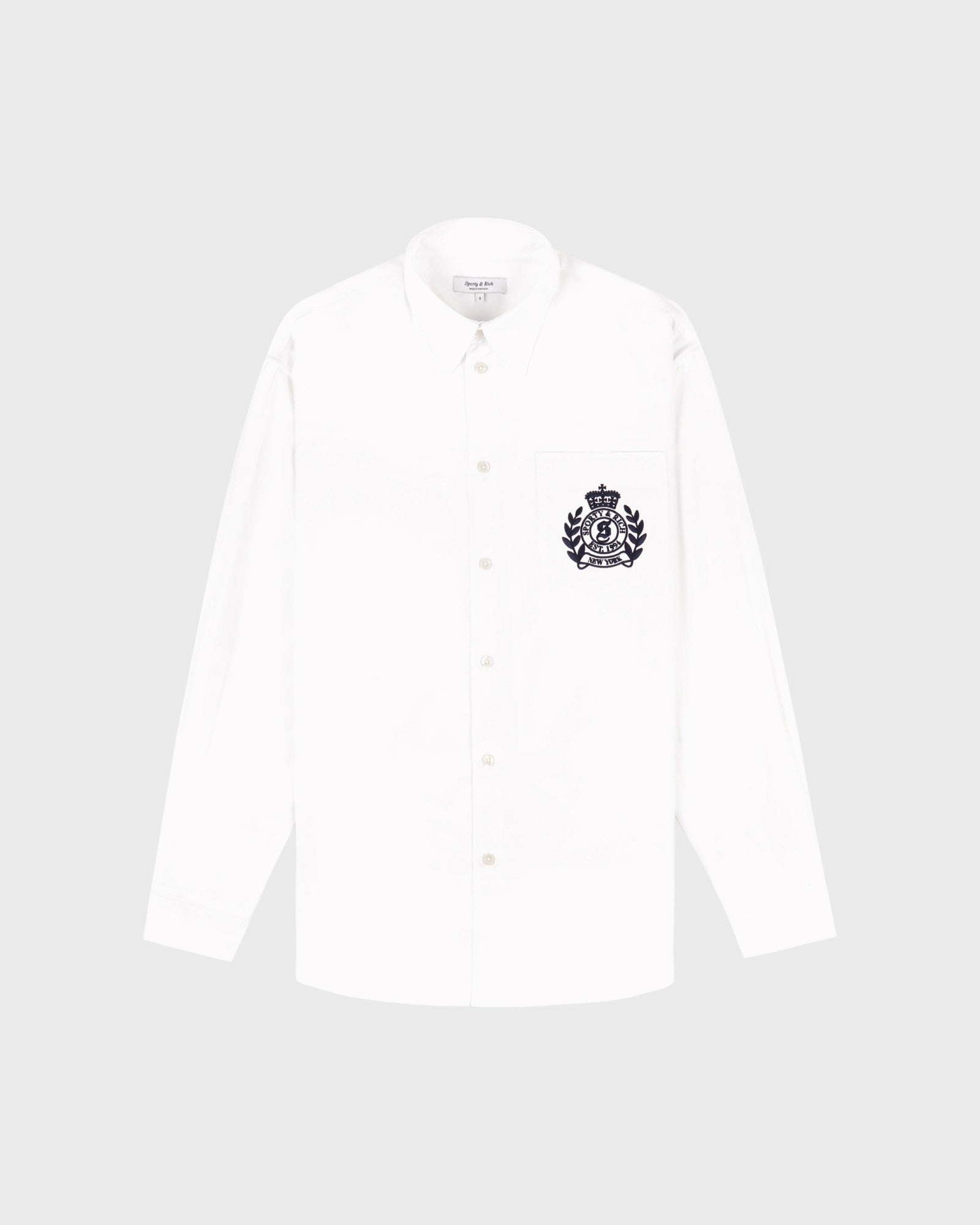 NY Crest Oversized Shirt - White/Navy Sporty & Rich For Sale