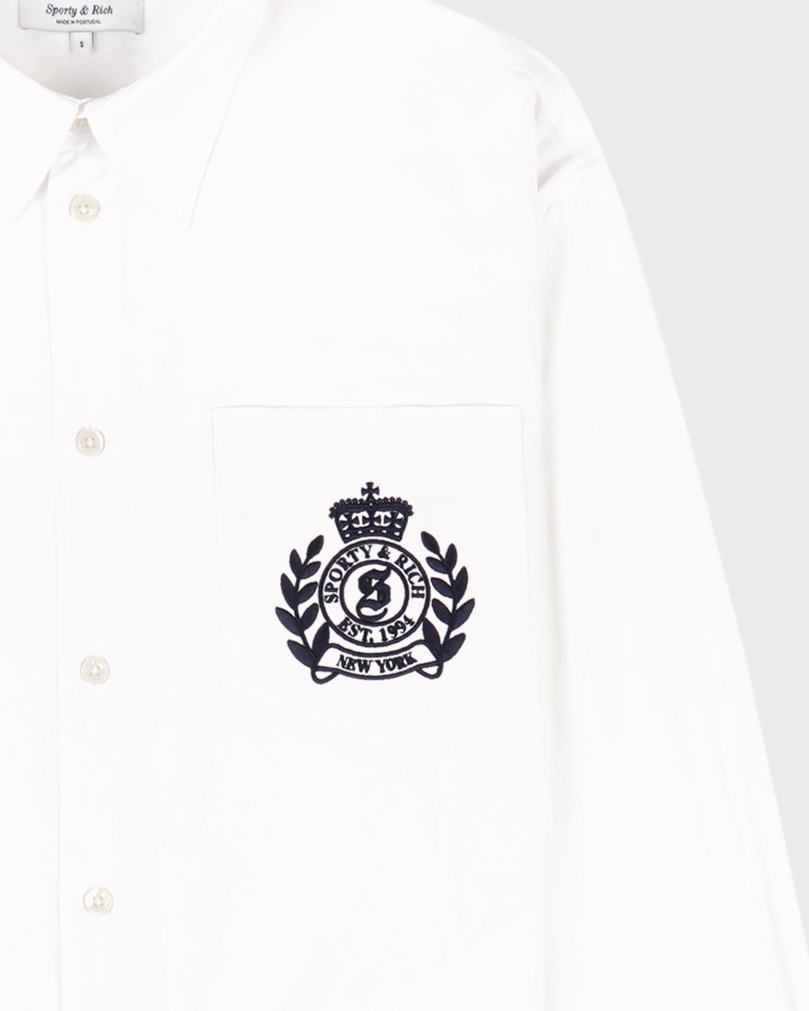 NY Crest Oversized Shirt - White/Navy Sporty & Rich For Sale