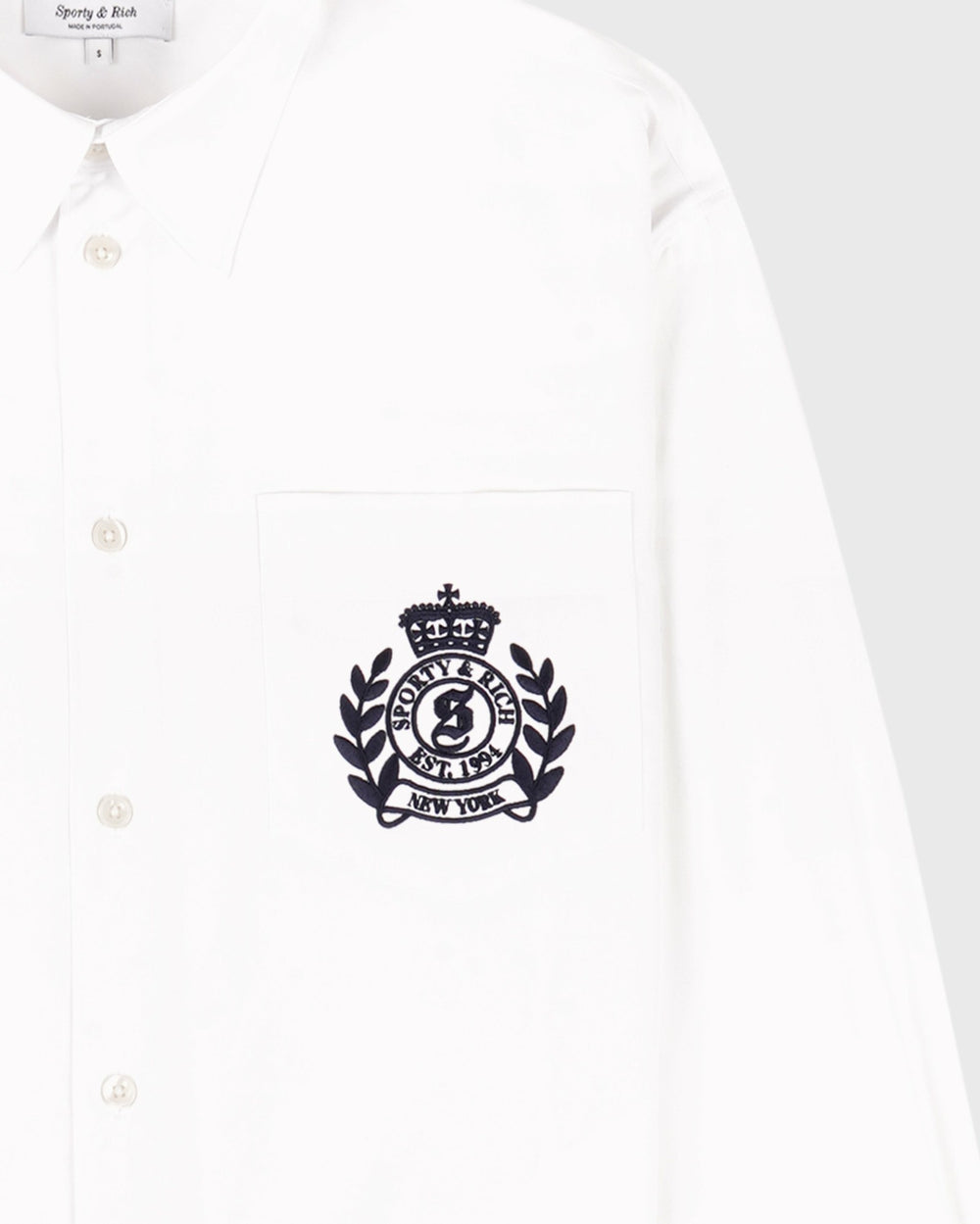 NY Crest Oversized Shirt - White/Navy Sporty & Rich For Sale
