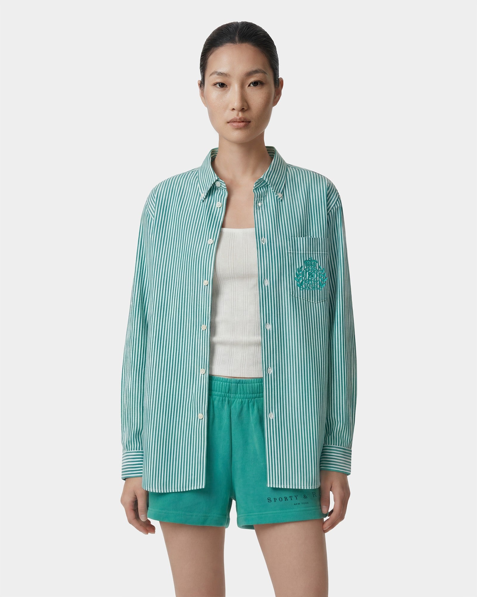NY Crest Oversized Shirt - Amalfi Green Striped Sporty & Rich Outlet