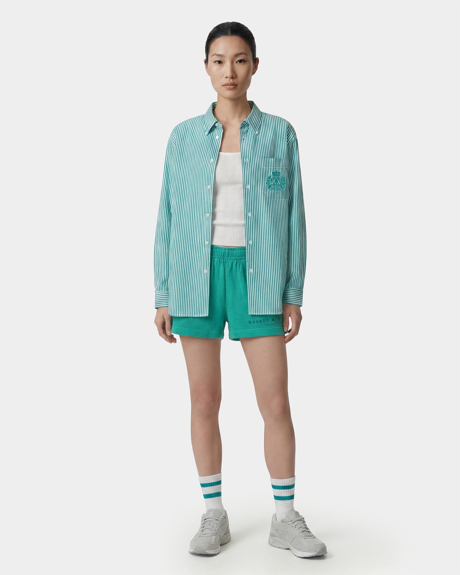 NY Crest Oversized Shirt - Amalfi Green Striped Sporty & Rich Outlet
