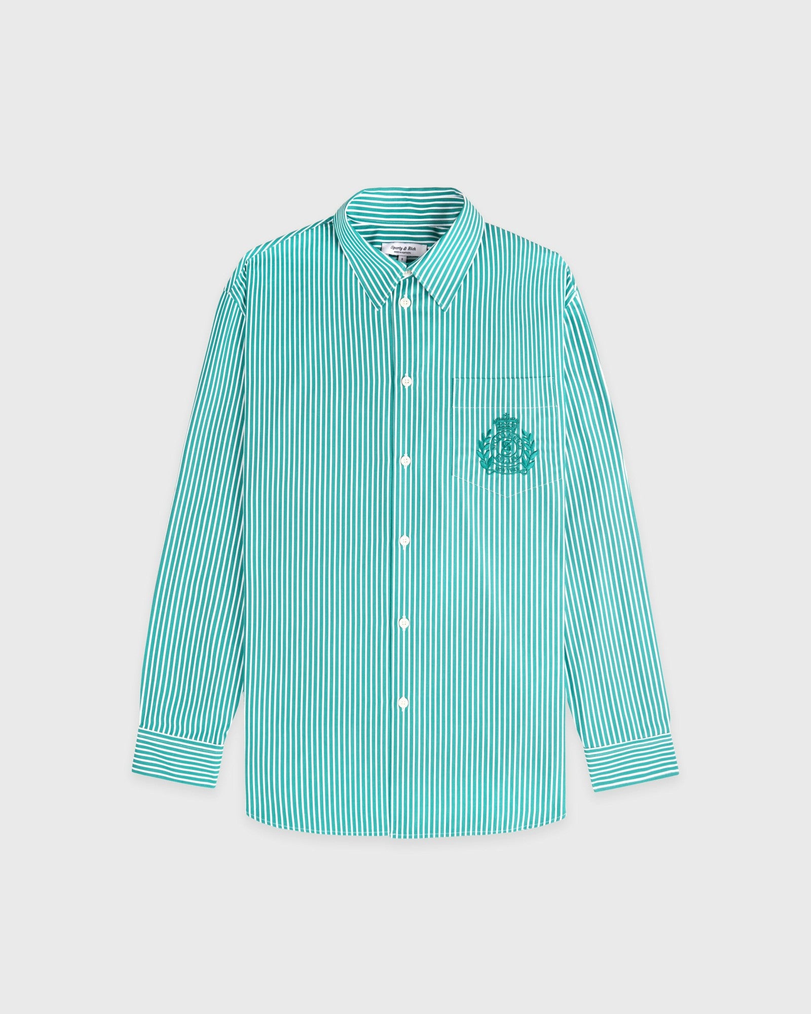 NY Crest Oversized Shirt - Amalfi Green Striped Sporty & Rich Outlet