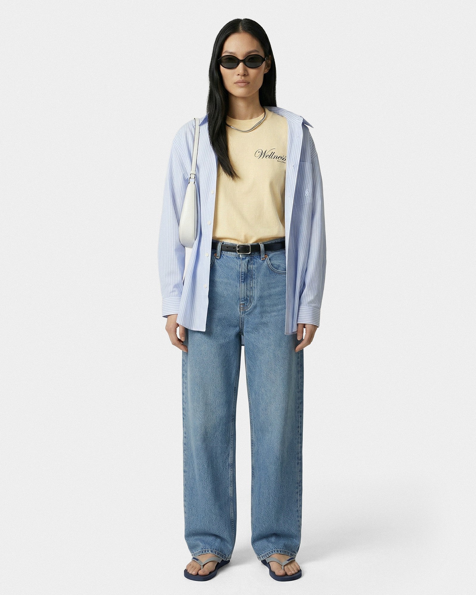 SRC Oversized Shirt - Blue Striped Sporty & Rich Outlet
