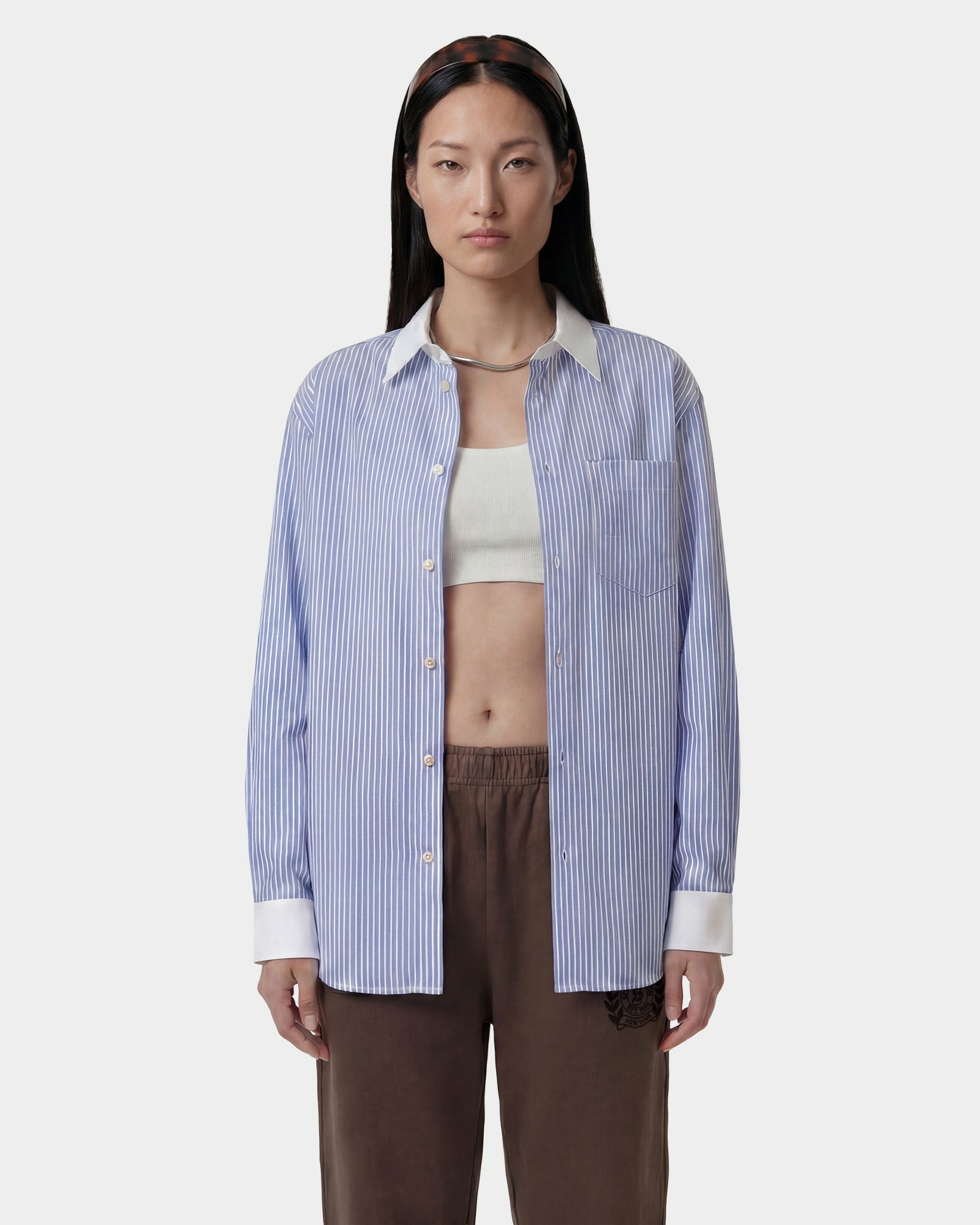 SRC Oversized Shirt - Blue Striped Sporty & Rich Online