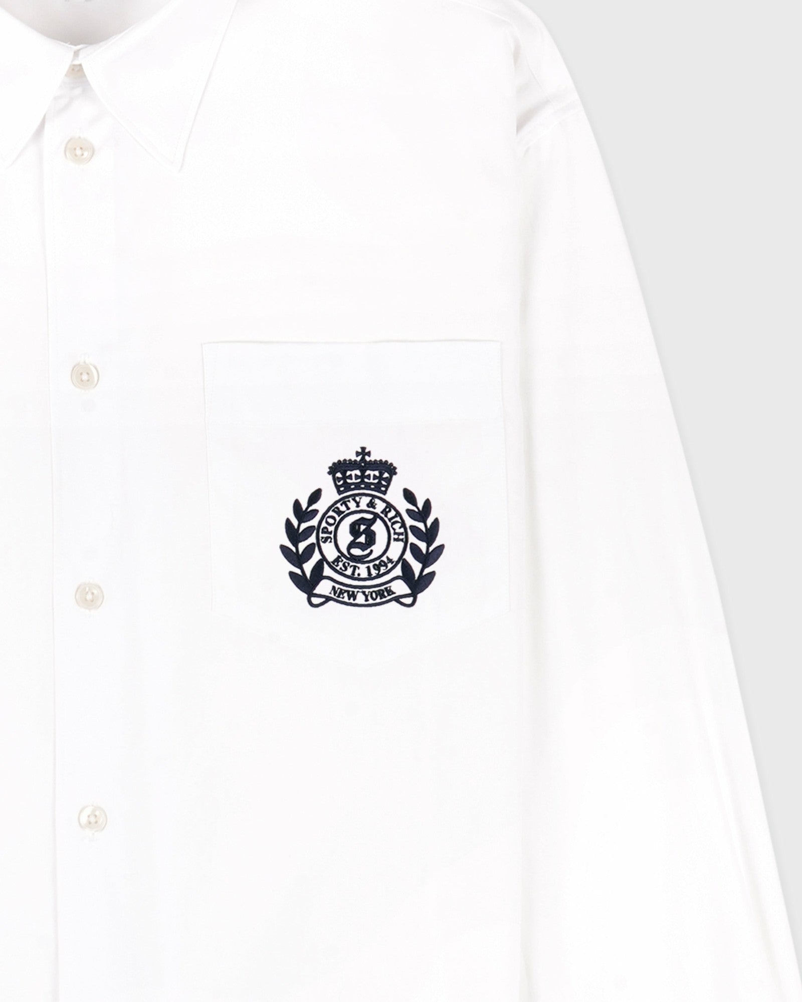 NY Crest Oversized Shirt - White/Navy Sporty & Rich For Sale