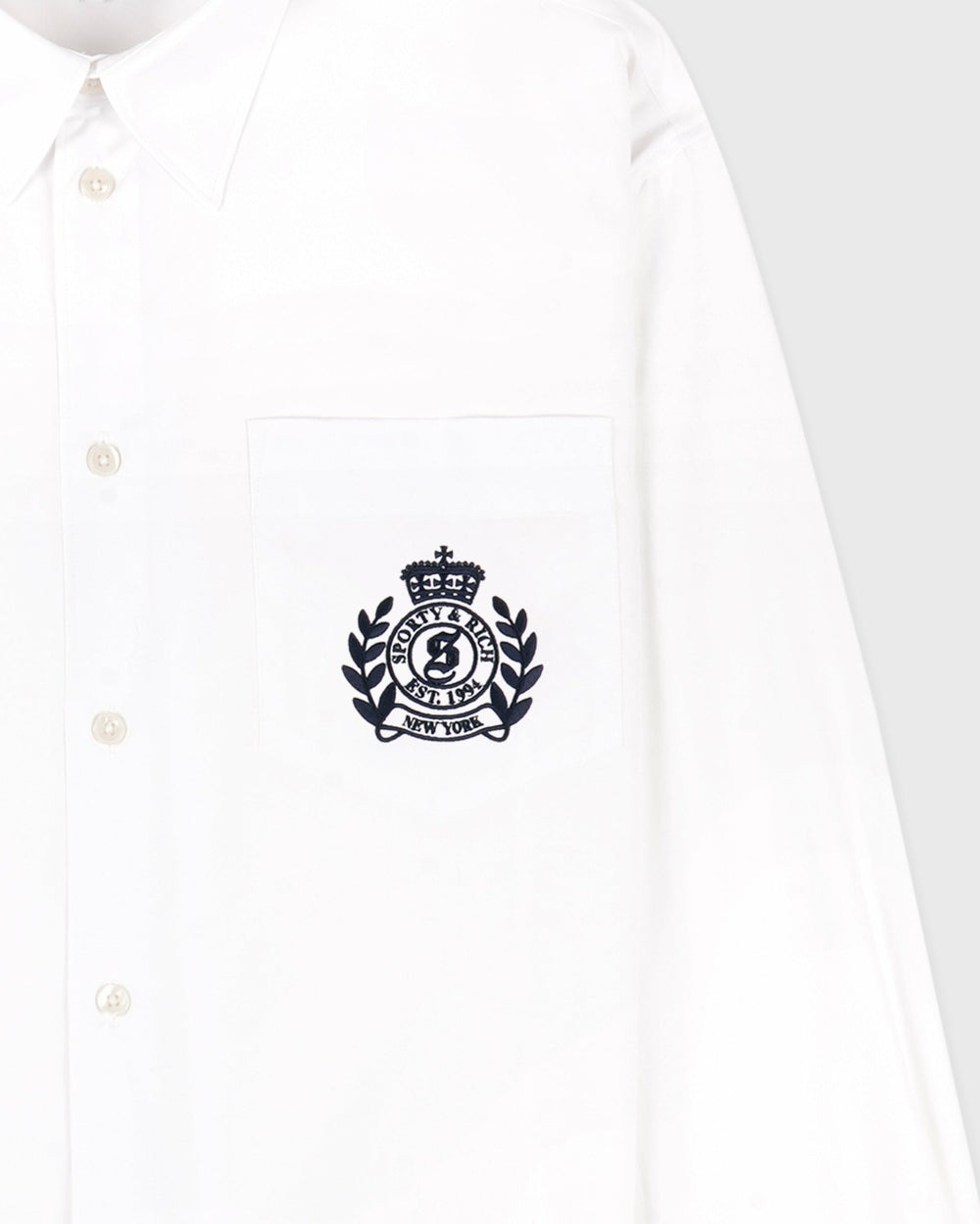 NY Crest Oversized Shirt - White/Navy Sporty & Rich For Sale