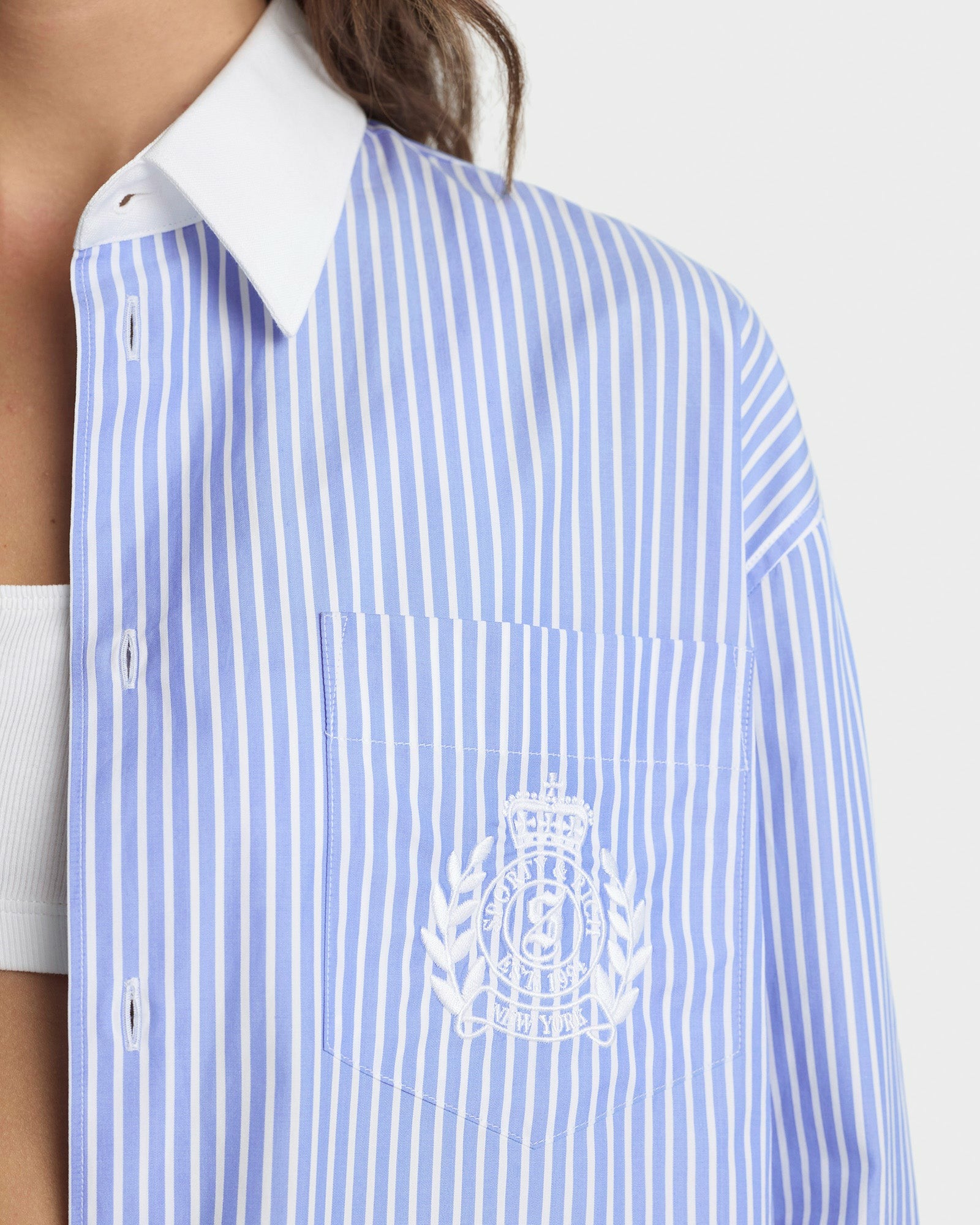 NY Crest Oversized Shirt - Navy Stripe Sporty & Rich US