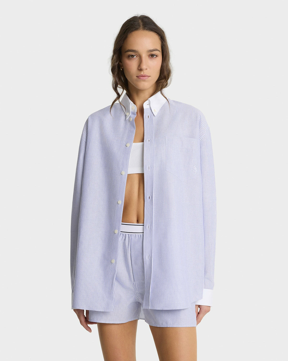 SRC Oversized Oxford Shirt - Navy Stripe Sporty & Rich Online