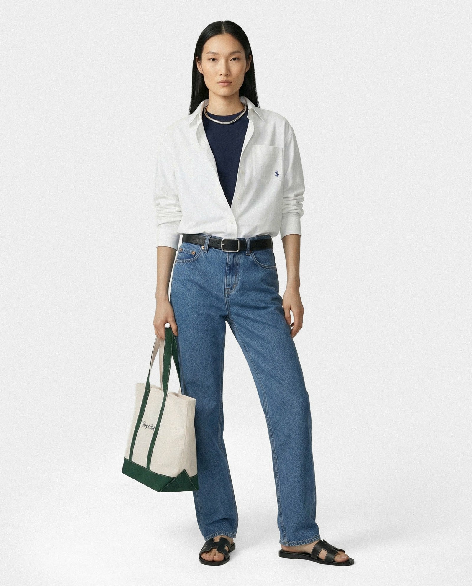 SRC Oversized Shirt - White/Navy Sporty & Rich For Sale