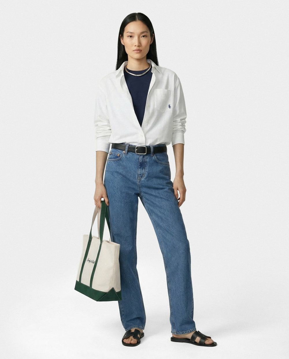 SRC Oversized Shirt - White/Navy Sporty & Rich For Sale