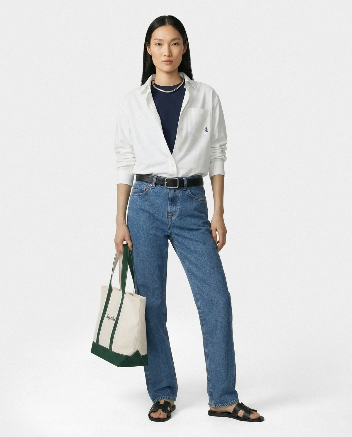SRC Oversized Shirt - White/Navy Sporty & Rich For Sale