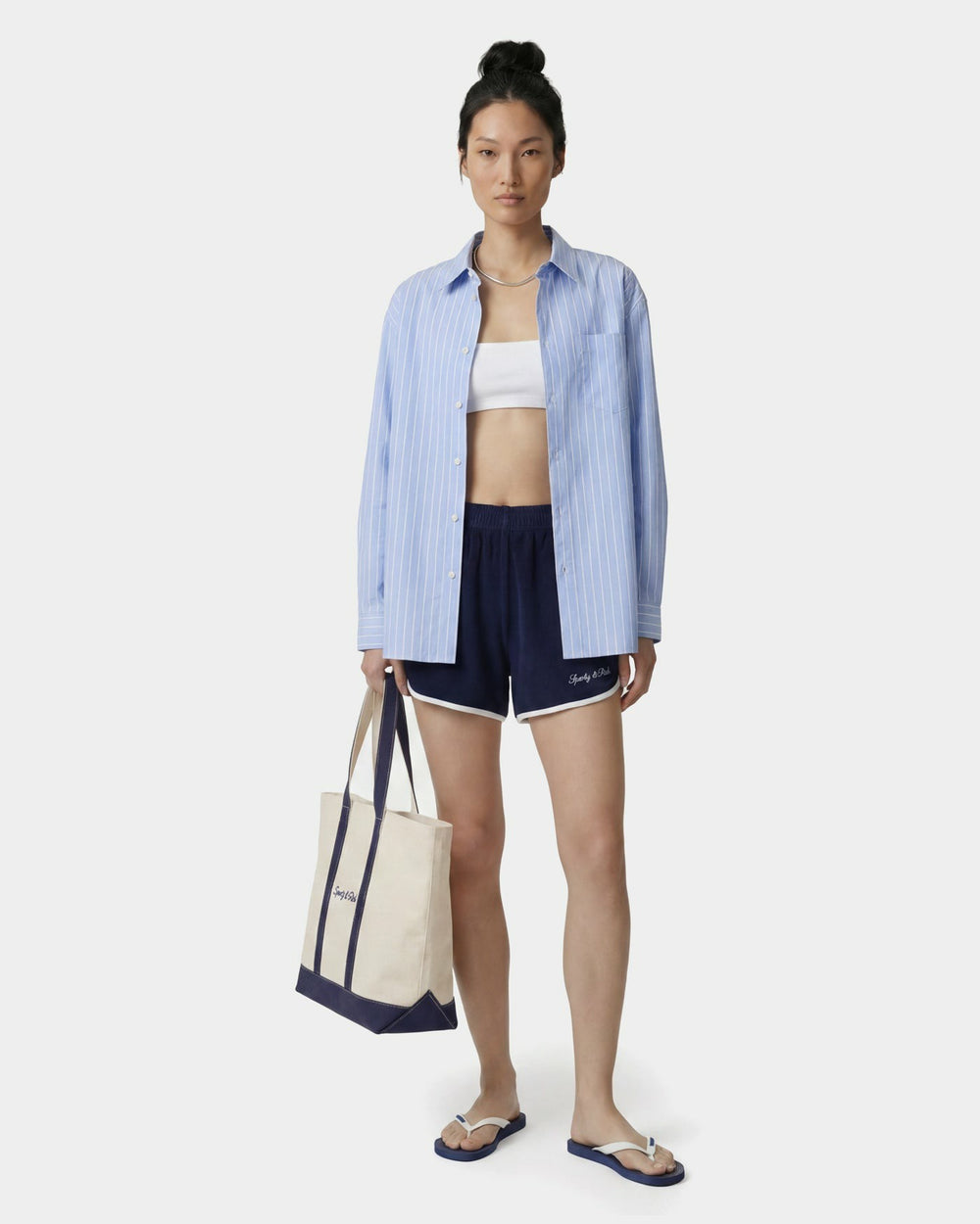 SRC Oversized Shirt - Ciel Stripe Sporty & Rich Outlet
