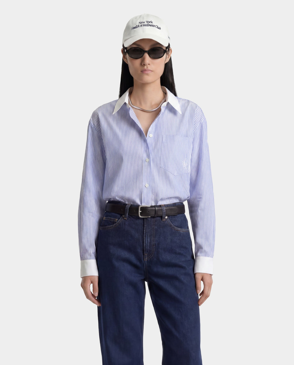SRC Oversized Shirt - Blue Striped Sporty & Rich Sale