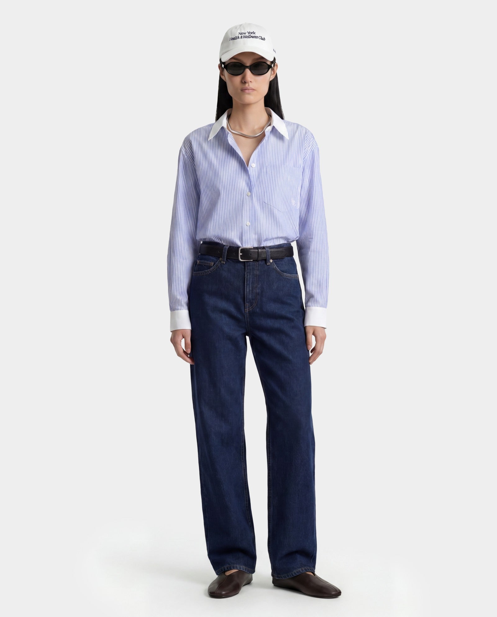 SRC Oversized Shirt - Blue Striped Sporty & Rich Sale