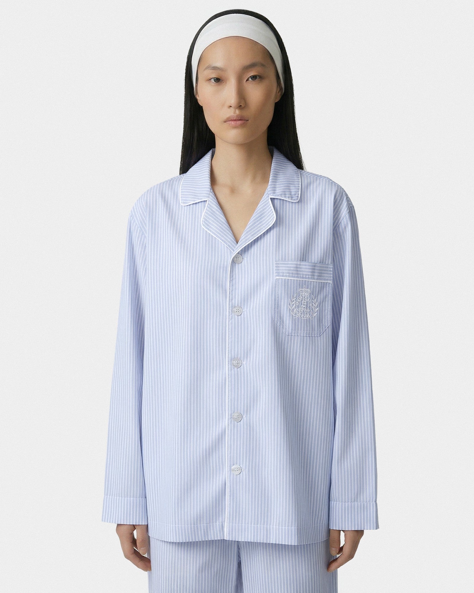 NY Crest Pyjama Shirt - Blue Striped Sporty & Rich Outlet