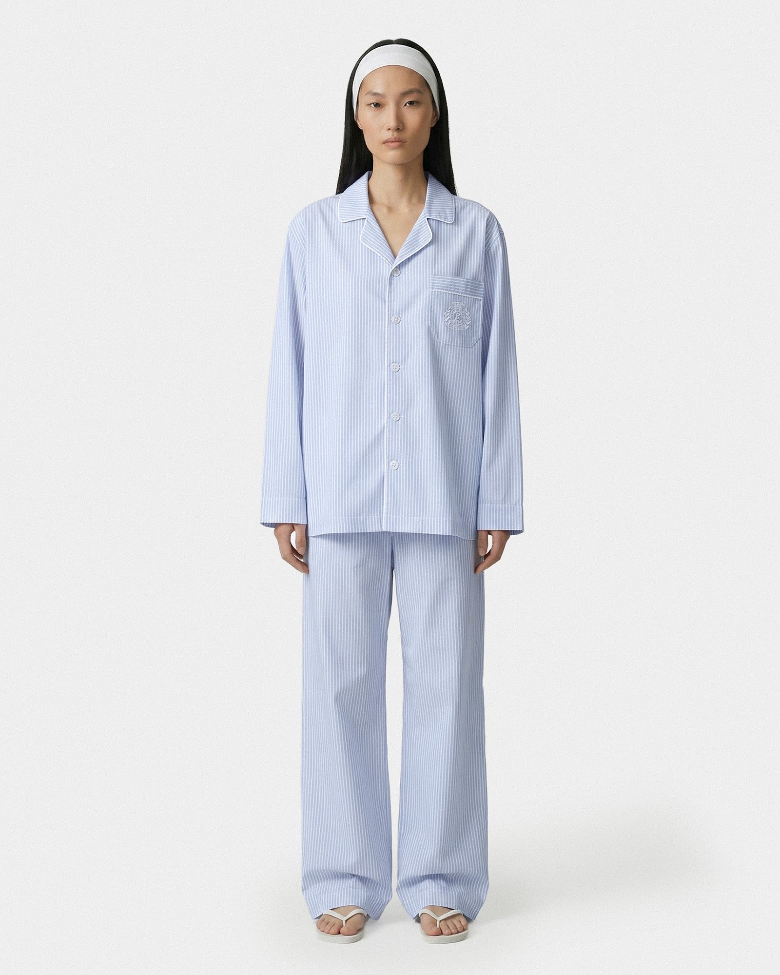 NY Crest Pyjama Shirt - Blue Striped Sporty & Rich Outlet