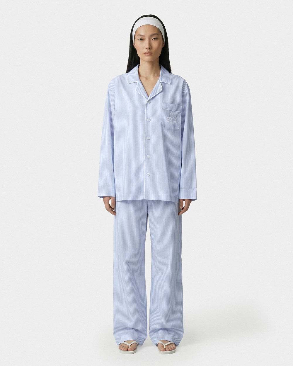 NY Crest Pyjama Shirt - Blue Striped Sporty & Rich Outlet