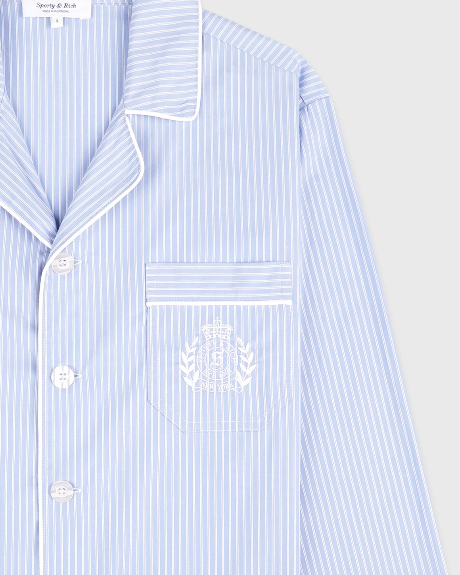NY Crest Pyjama Shirt - Blue Striped Sporty & Rich Outlet