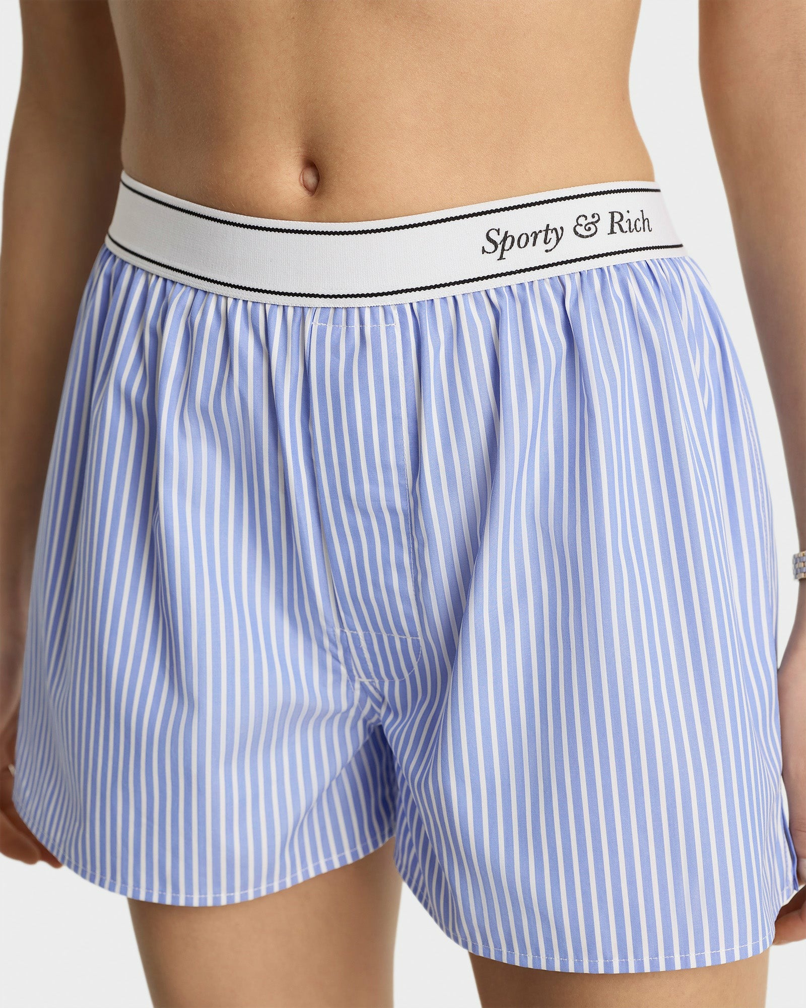 Italic Logo Boxer Short - Light Blue Striped Sporty & Rich Discount