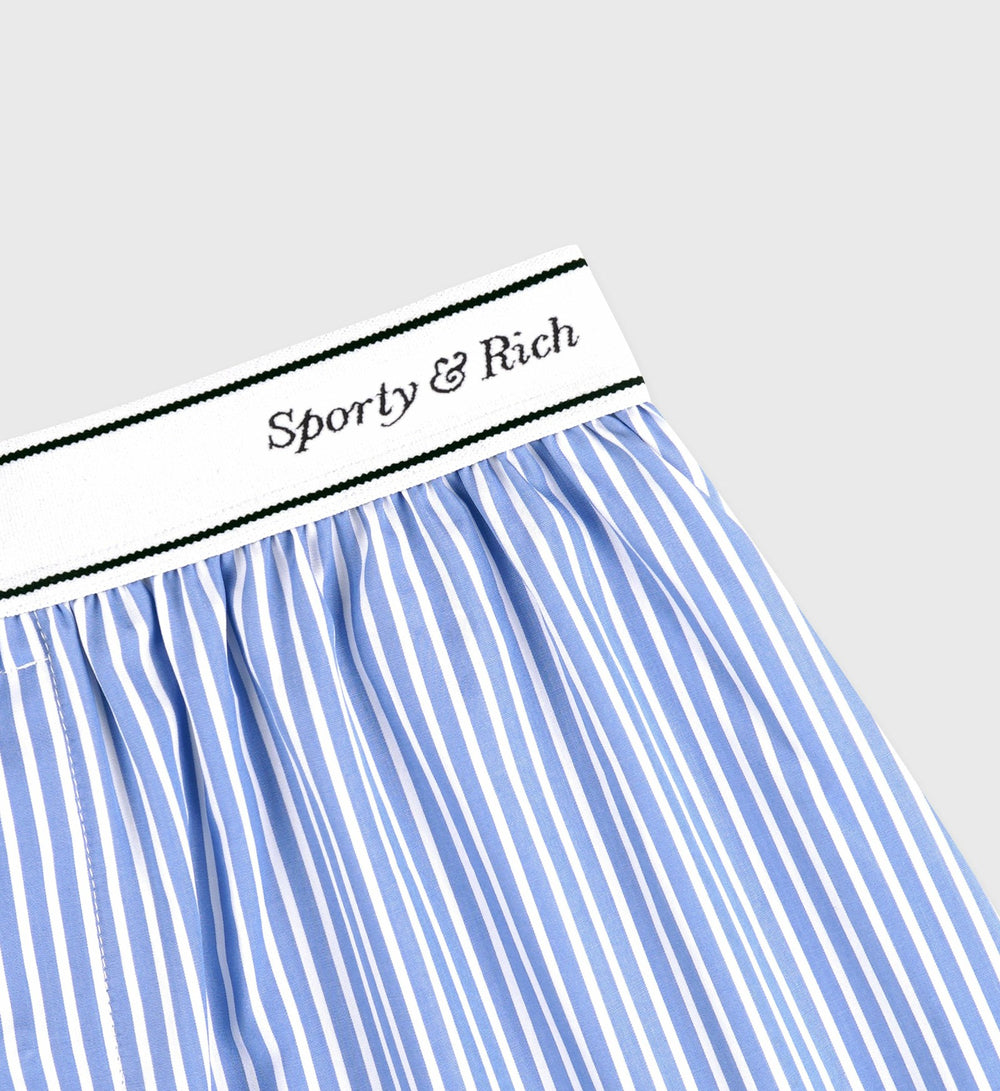 Italic Logo Boxer Short - Light Blue Striped Sporty & Rich Discount