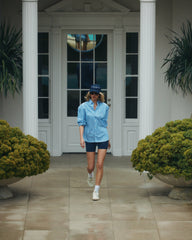 Crown Tennis Oversized Shirt - Light Blue Striped Sporty & Rich For Sale