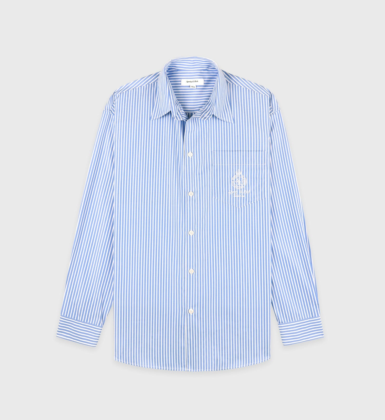Crown Tennis Oversized Shirt - Light Blue Striped Sporty & Rich For Sale