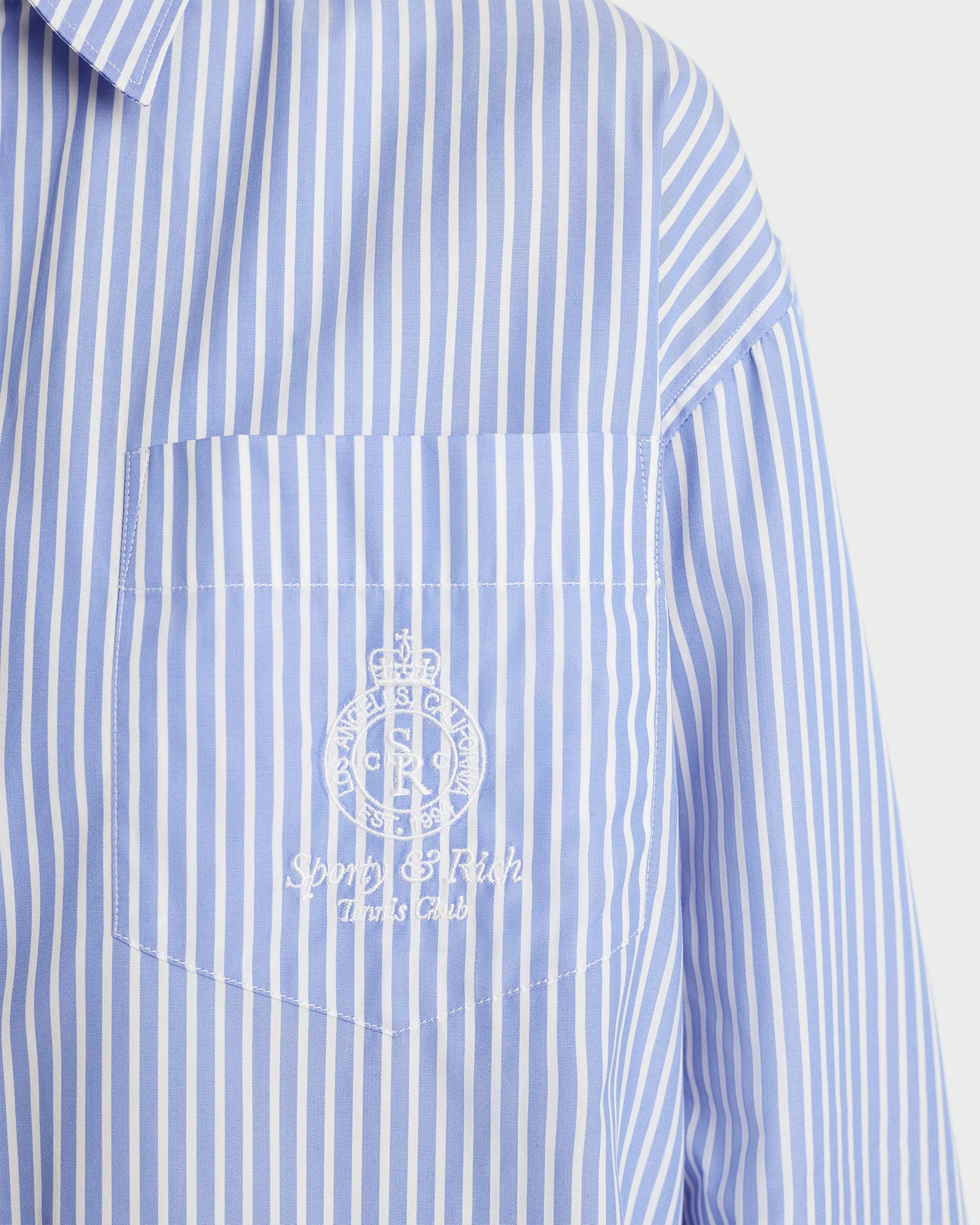 Crown Tennis Oversized Shirt - Light Blue Striped Sporty & Rich For Sale
