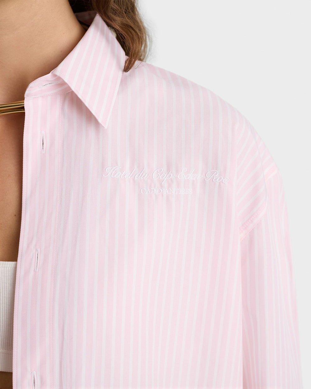 Eden Script Oversized Shirt - Pink/White Thin Stripe Sporty & Rich Outlet