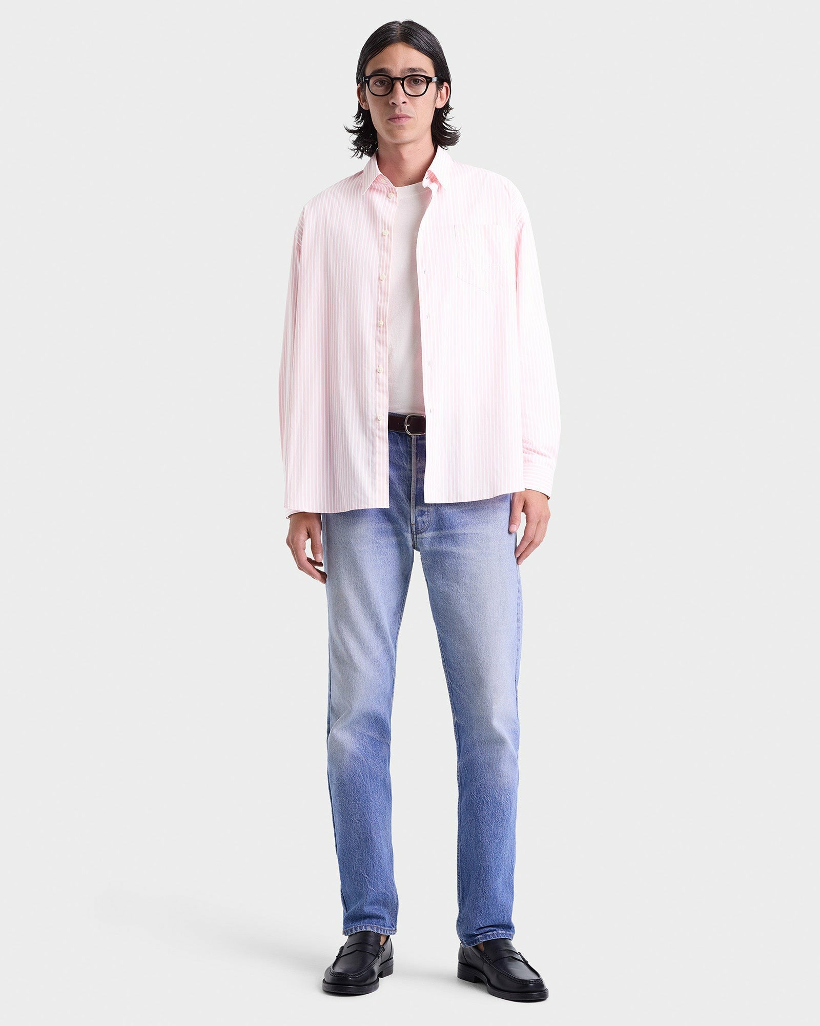 Eden Script Oversized Shirt - Pink/White Thin Stripe Sporty & Rich Outlet