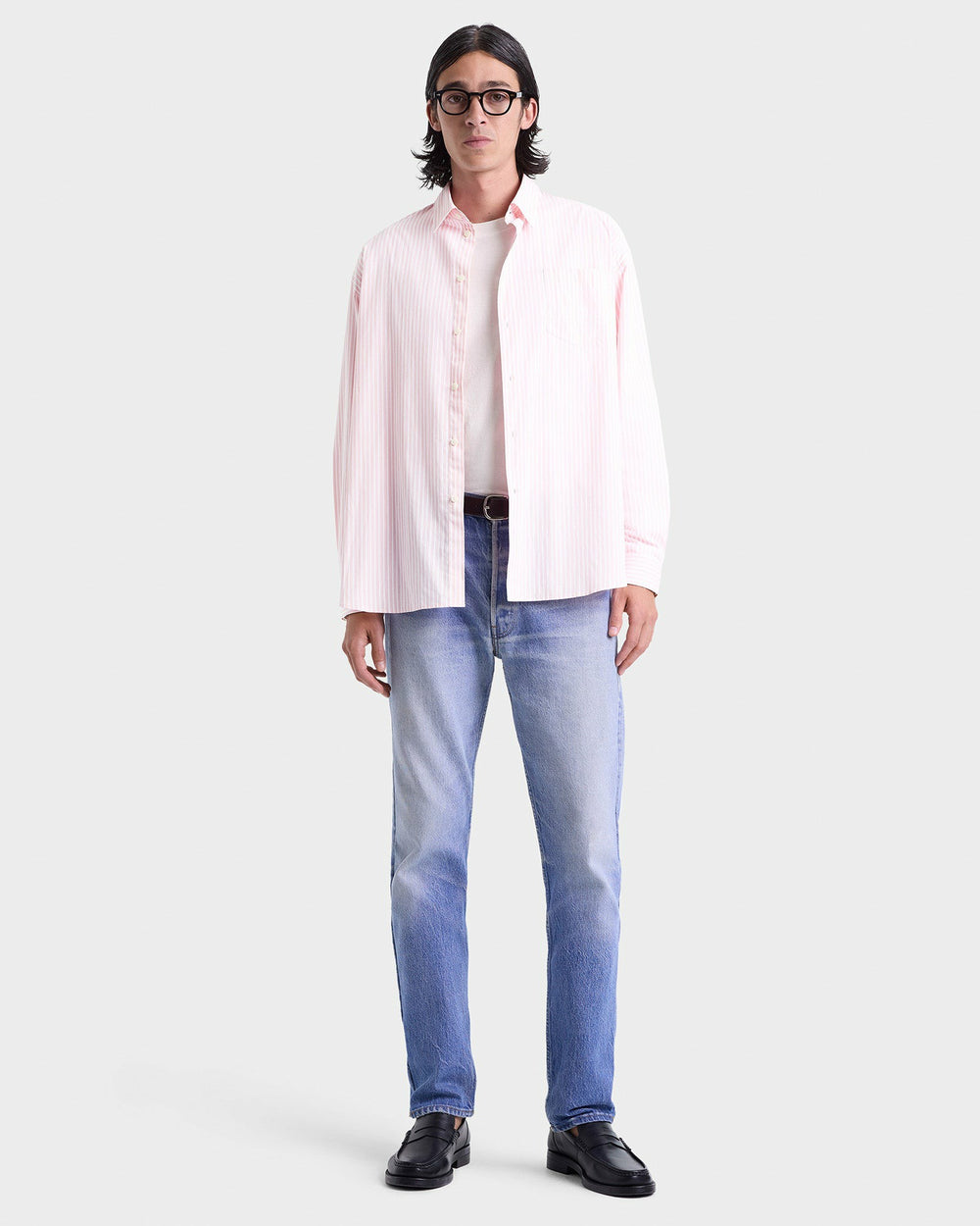 Eden Script Oversized Shirt - Pink/White Thin Stripe Sporty & Rich Outlet