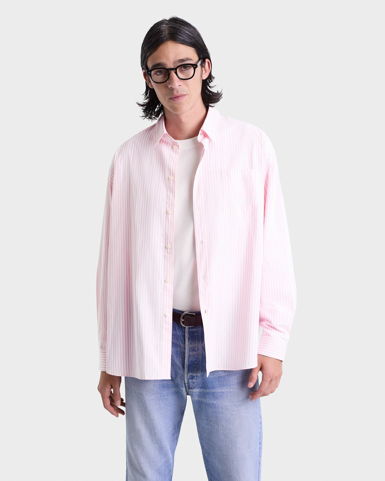 Eden Script Oversized Shirt - Pink/White Thin Stripe Sporty & Rich Outlet