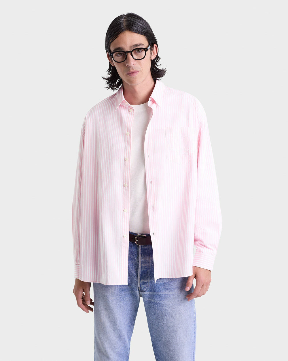 Eden Script Oversized Shirt - Pink/White Thin Stripe Sporty & Rich Outlet